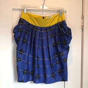 Anthropologie Odille Blue & Yellow Pocket Skirt